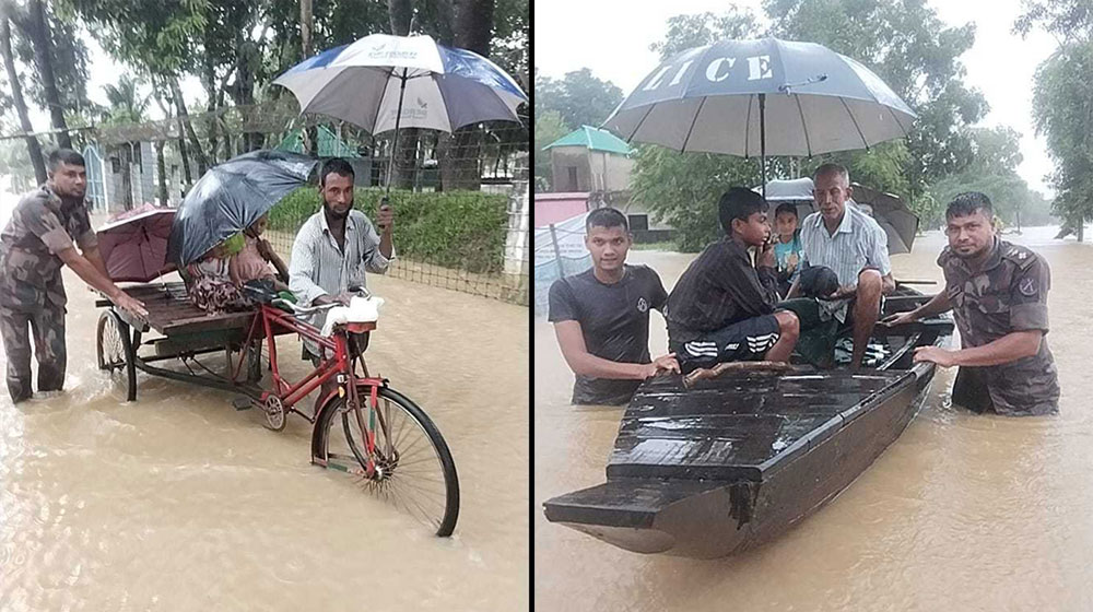 ফেনীতে বন্যাদুর্গতদের উদ্ধারে সেনাবাহিনী-বিজিবি-কোস্টগার্ড