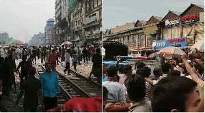 পুলিশের সাথে ধাওয়া-পাল্টা ধাওয়া, রেললাইন অবরোধ